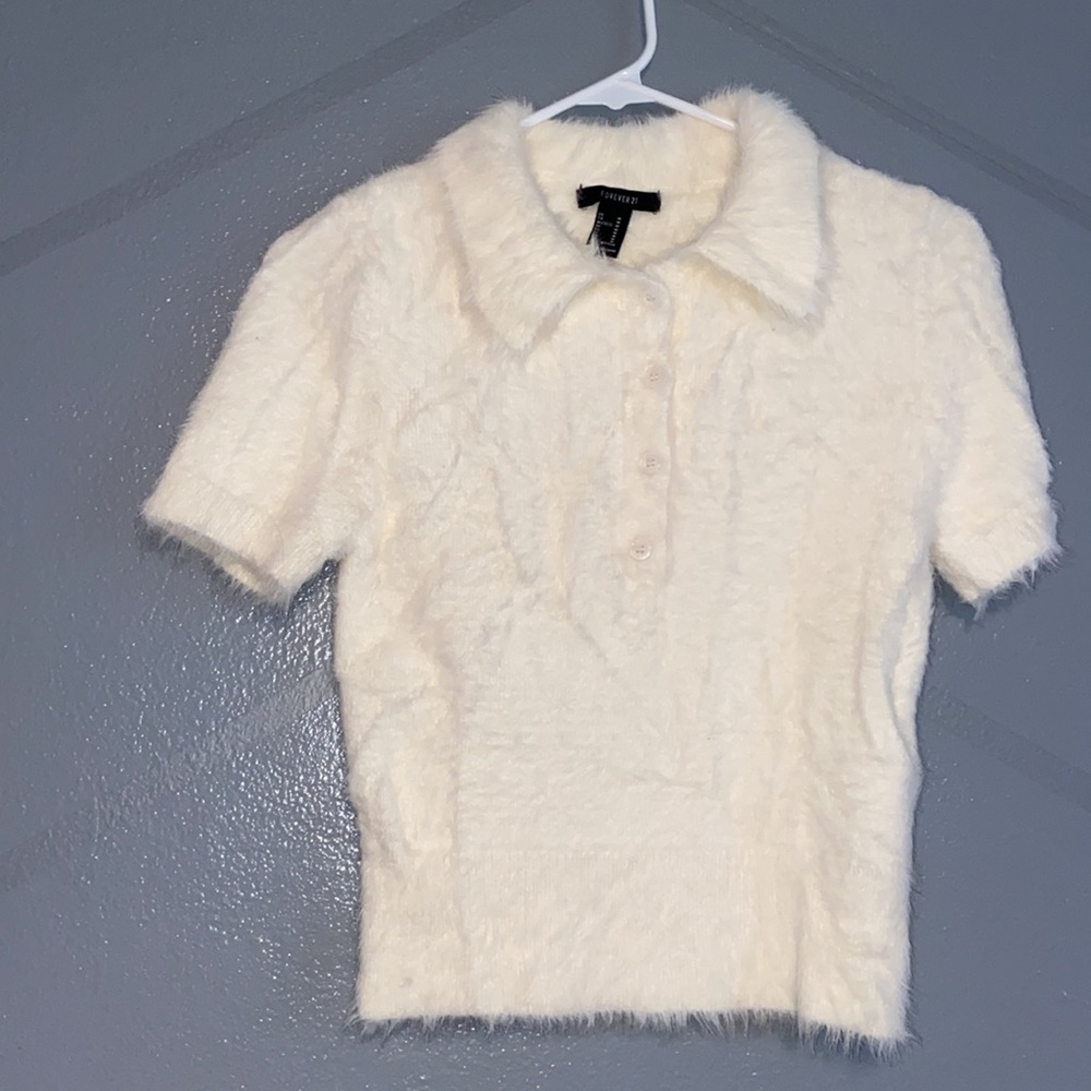 NWOT fuzzy cream polo